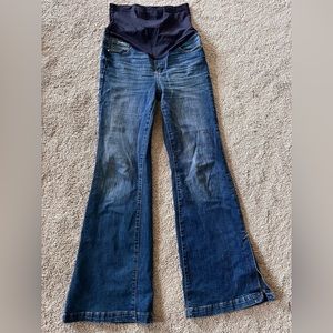 Pink Blush flare maternity jeans with side ankle slit, size 27